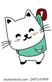 Simple and cute hanging cat. Cat sticker. Flat vector illustration. 