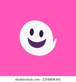 simple cute happy ghost emoticon pink background logo vector illustration template design