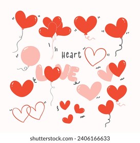 Simple Cute Heart balloon Element Hand Drawn set.