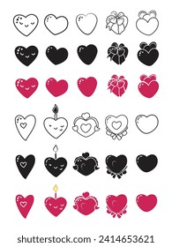 Simple Cute Heart Element Hand Drawn (Mano de elementos sencillos del corazón trillado) estableció el lugar ideal para las tarjetas de vacaciones, fondos, papel pintado, tela, invitaciones y proyectos de diseño del Día de San Valentín.