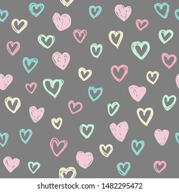 Simple cute hearts doodle seamless pattern background, vector eps 10 illustration.