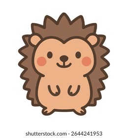 Um ouriço simples e bonito no estilo de desenho animado kawaii com bochechas vermelhas e um sorriso doce. Ótimo para produtos infantis, adesivos e gráficos com temas animais. Formato vetorial, totalmente editável.