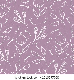 Simple cute high quality seamless pattern with leaves of herbs and poppy flower on starry sky backdroud for textile, book covers, scrapbooking. Fabric, textile, card background, wrapping paper
