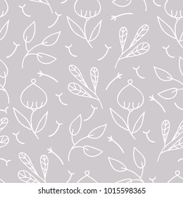 Simple cute high quality seamless pattern with leaves of herbs and poppy flower for textile, book covers, gift wrap and scrapbooking. Fabric, textile, card background, wrapping 