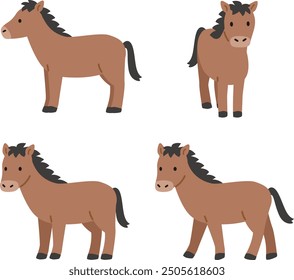 Conjunto de ilustración de caballo simple y lindo