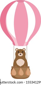 simple cute hot air balloon with bear over white background, vector illustration