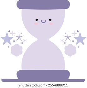 Simple cute hourglass clip art in purple and cream pastel colors. Ideal for time management, digital projects, journaling, or educational themes with a minimalist, kawaii aesthetic.