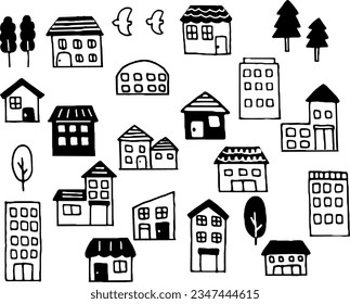 Simple and cute house icon illustration set