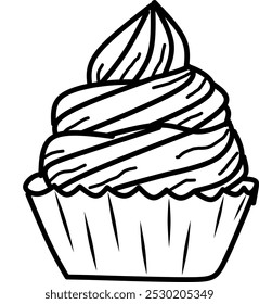 Simple cute un de helado o cupcake, limpio grueso contorno blanco y negro solo, niños libro para colorear para la edad 5-10 años de edad, y fácil de dibujar