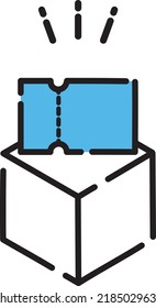 A simple and cute icon of a blue ticket popping out of a box