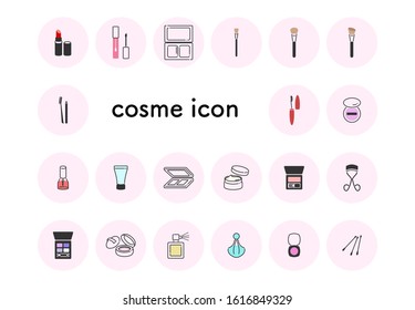 Simple and cute icon set of cosmetics. Black and some colors.