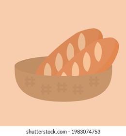Simple And Cute Illustration Of Baguette, Flat Design