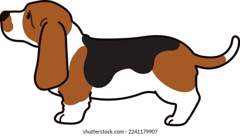 Simple and cute illustration of Basset Hound in side view