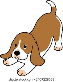 Simple and cute illustration of Basset Hound being playful