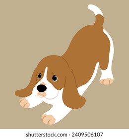 Einfache und süße Illustration von Basset Hound mit spielerischen, flachen Farben