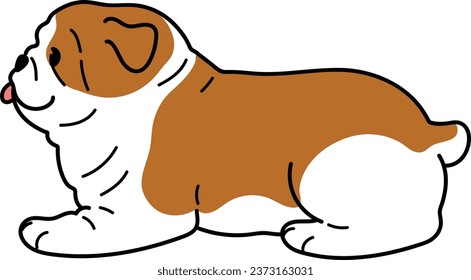 Simple and cute illustration of Bulldog lying down outlined