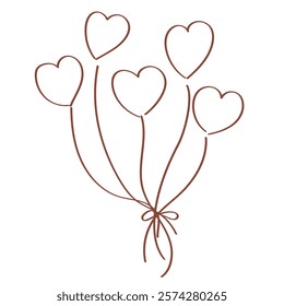 A simple and cute illustration of a bunch of hand-drawn heart-shaped balloons