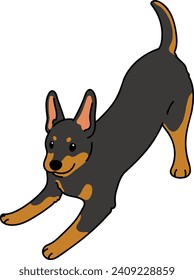 Simple and cute illustration of Doberman being playful