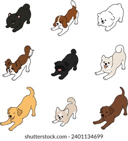 Simple and cute illustration of dogs being playful