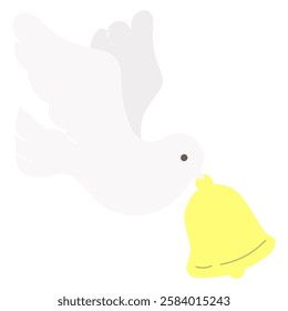 A simple and cute illustration of a dove with a bell in its mouth