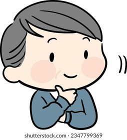 Simple and cute illustration of an elderly man nodding