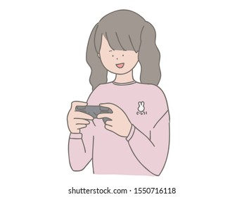 A simple and cute illustration of a girl playing video games.
