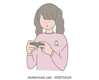 A simple and cute illustration of a girl playing video games.
