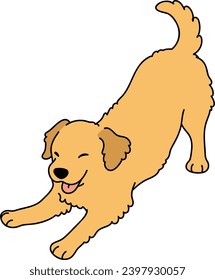 Simple and cute illustration of Golden Retriever being playful