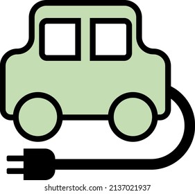 Simple and cute illustration of green electric car