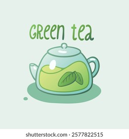 Simple cute illustration of green tea with text