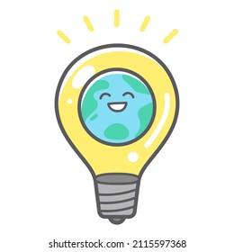Simple and cute illustration of light bulb and earth