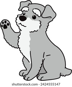 Simple and cute illustration of Miniature Schnauzer sitting and waving