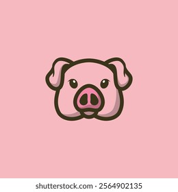 A simple and cute illustration of a pig's face on a pink background