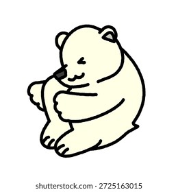 Uma ilustração simples e fofa de um urso polar sentado enrolada.
