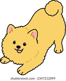 Simple y linda ilustración de Pomeranian siendo juguetón