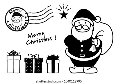Simple and cute illustration of Santa Claus for Christmas (monochrome)