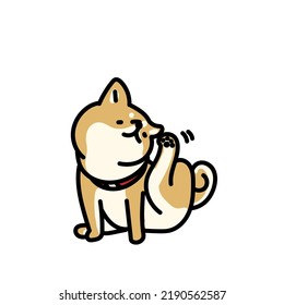 Simple and cute illustration of Shiba Inu with itchy ears