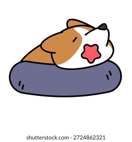 Eine einfache und niedliche Illustration eines schlafenden Corgi aufgerollt.
