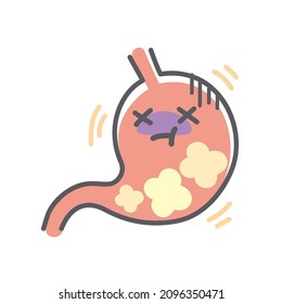 A simple and cute illustration of the stomach where gas is accumulated