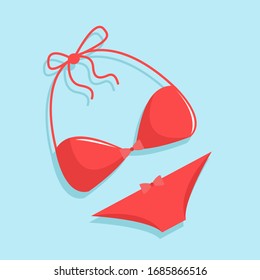 Ilustración simple de dos bikinis de pieza sobre fondo azul suave