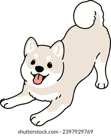 Simple and cute illustration of white Shiba Inu being playful