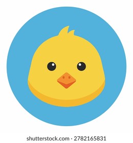 A simple and cute illustration of a yellow chicks face within a blue circle, perfect for icons and graphics.