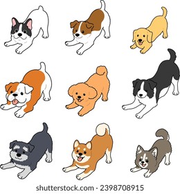 Simple and cute illustrations of adorable dogs being playful 