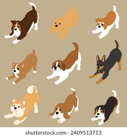 Ilustraciones simples y lindas de perros de colores planos juguetones