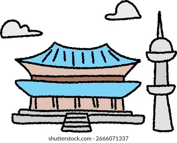 Ilustraciones simples y lindas de Lugares famosos coreanos