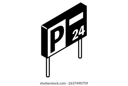 Simple and cute isometric black and white line drawing icons for ride icons and parking signs, Vector Illustration