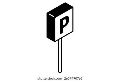 Simple and cute isometric black and white line drawing icons for ride icons and parking signs, Vector Illustration