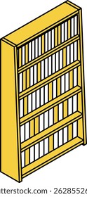Ilustración de arte de línea isométrica simple y linda de una estantería alta en una Biblioteca o sala de referencia, Ilustración vectorial