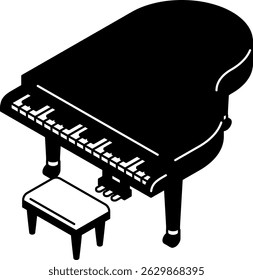 Ilustración de arte de línea isométrica simple y linda de una sala de música con un piano de cola con la tapa cerrada, Ilustración vectorial