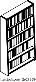 Ilustración de arte de línea isométrica simple y linda de una estantería alta en una Biblioteca o sala de referencia, Ilustración vectorial
